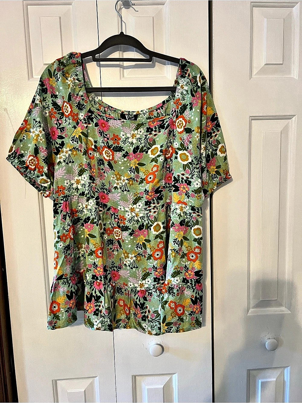 Bloomchic Floral Square Neck Fit and Flare Blouse Green & Multicolor XL